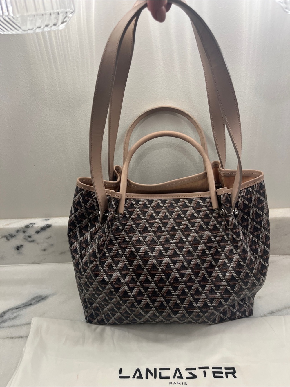 Lancaster Paris Beige & Brown Patterned Tote Bag